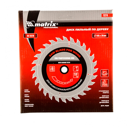 Диск пильный 185х20ммх36 зубьев + кольцо 16/20// MATRIX Professional (1/50)