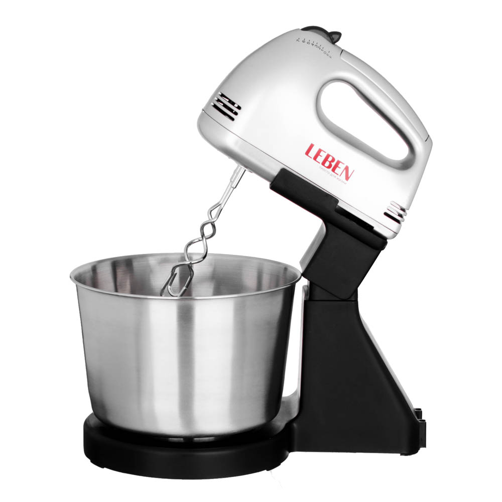 Миксер кухонный LEBEN, 100Вт, 7 скоростей, 4 насадки, металлическая чаша 2л