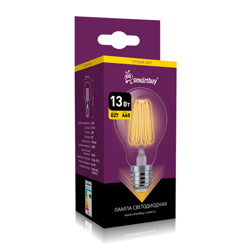Светодиодная (LED) Лампа FIL Smartbuy-A60-13Вт/2700К/E27 (SBL-A60F-13-27K-E27)
