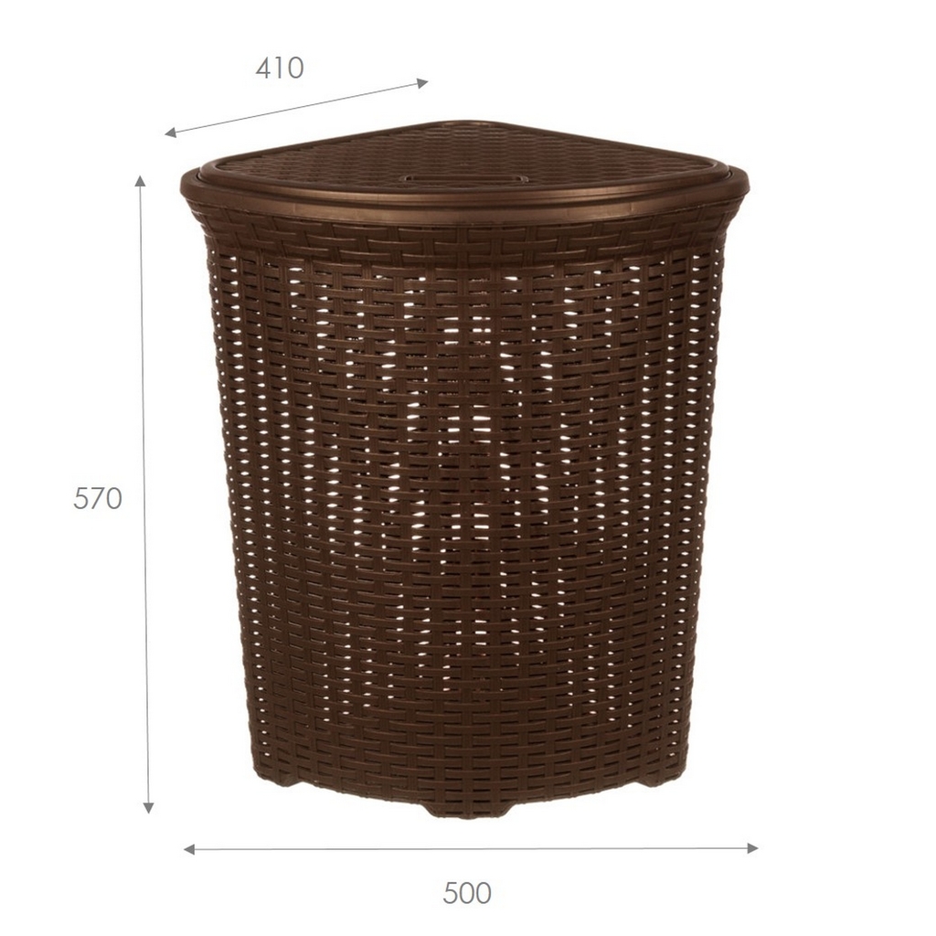 Корзина д/белья с крышкой УГЛОВАЯ 60л  РОТАНГ коричневая