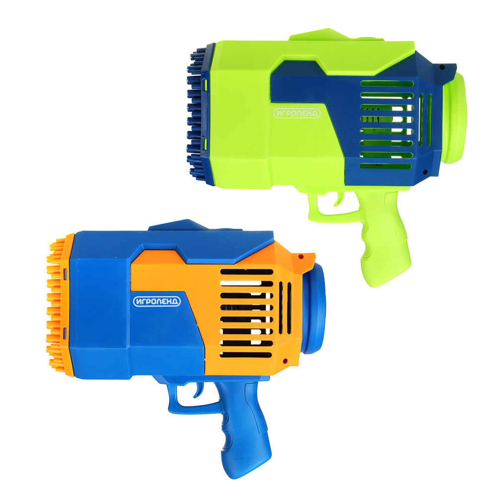 Пузыри мыльные Bazooka ИГРОЛЕНД, PP, мыл.раствор 120мл., 2 цвета, АКБ, ЗУ, 24х14х24см, цв.коробка