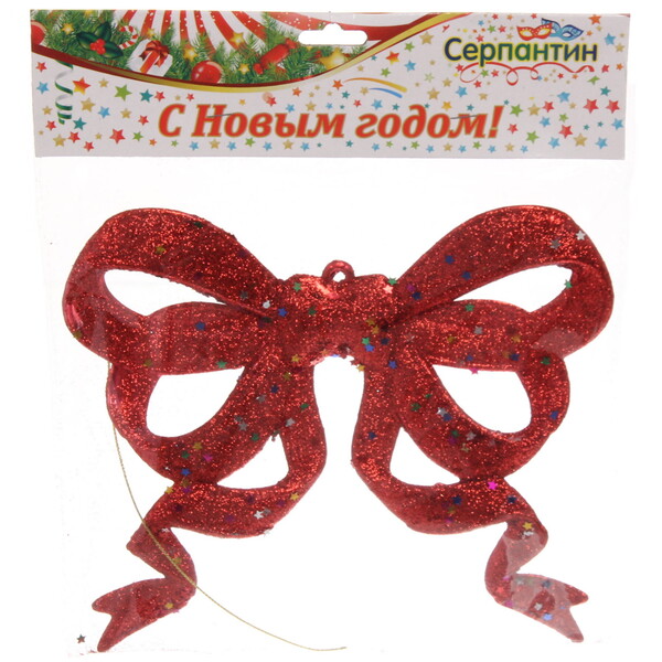 Украшение новогоднее "Бант сияющий" 17*18 см, Красный
