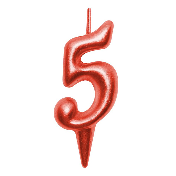 Свеча для торта "Овал" цифра 5 (красный), 8х4х1,2 см. 