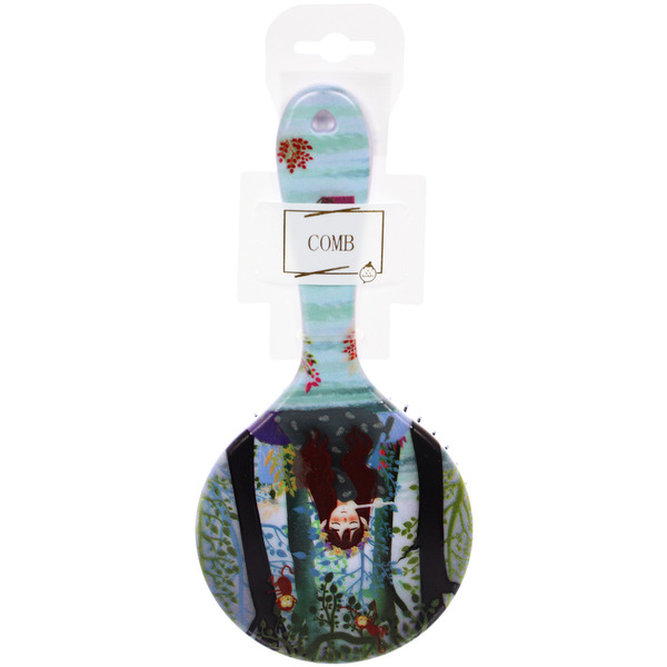 Расческа массажная круглая "ЭФФЛОДИ", микс 4 дизайна, 22*10см (PVC подвес)