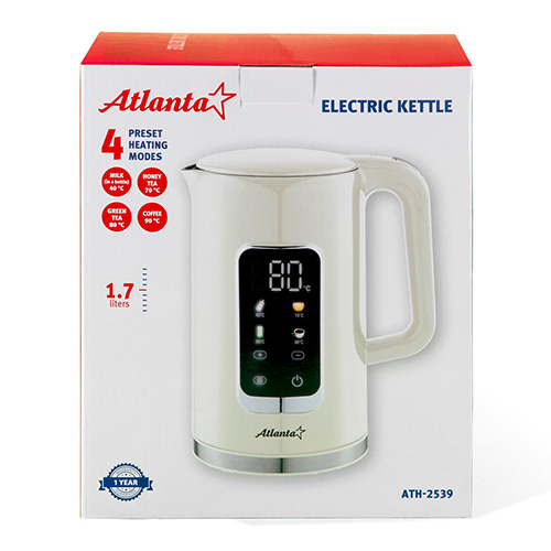 Чайник двухстенный электрический Atlanta 1,7 л, LED дисплей, 1850-2200 Вт (ATH-2539), white