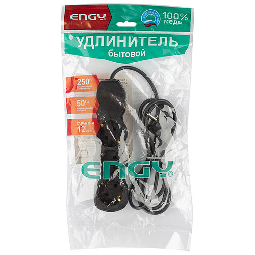 Удлинитель ENGY "Гранд" 1,7 м/3 розетки с заземлением (ПВС 3х0,75), черный