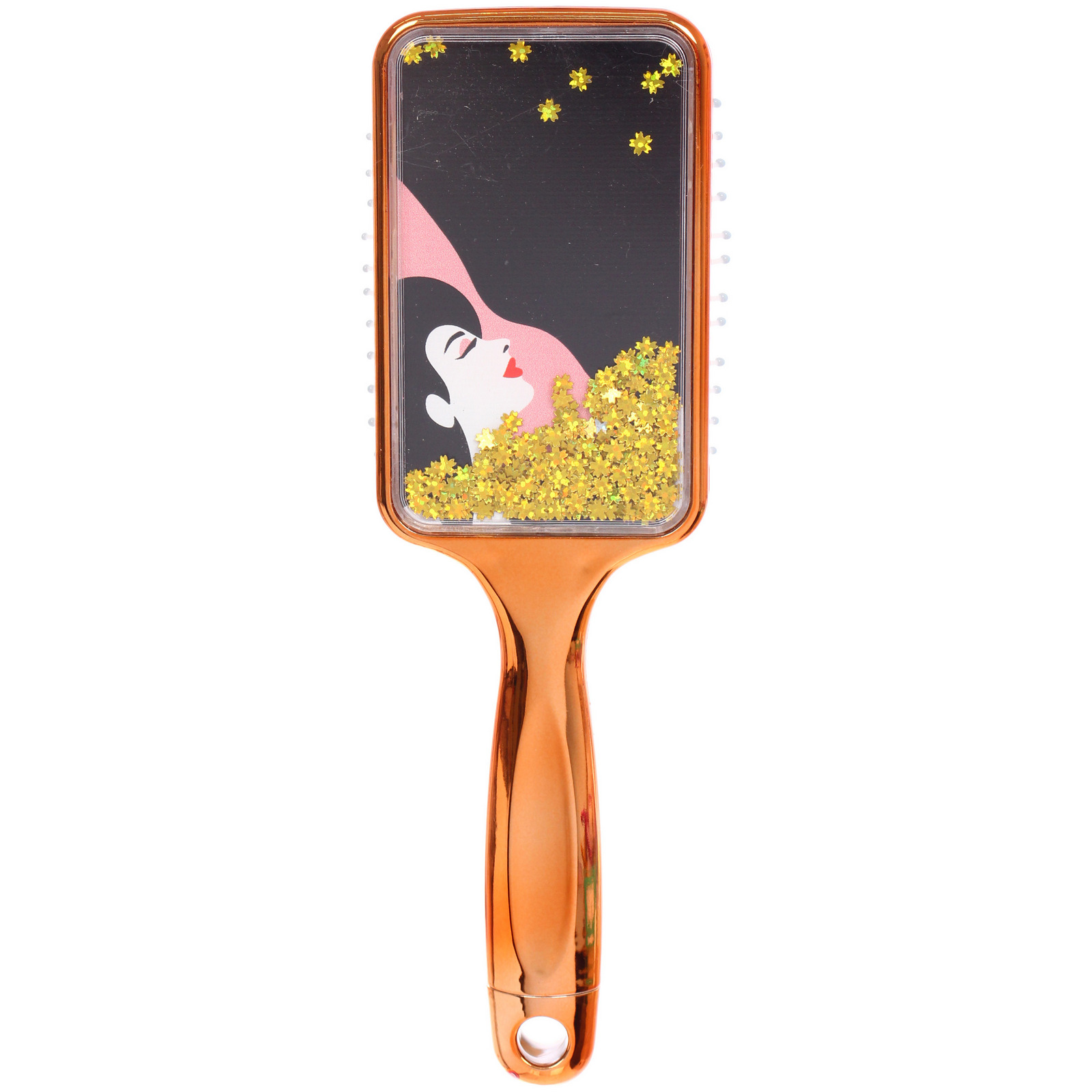 Расческа массажная зеркальная "Animals", принт девушки, микс 4 цвета, 7*23.5см, (блистер Ultramarine)