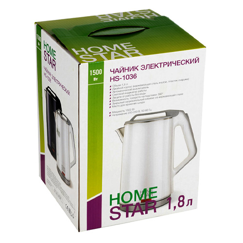 Чайник Homestar HS-1036, 1,8 л, двойной корпус, белый