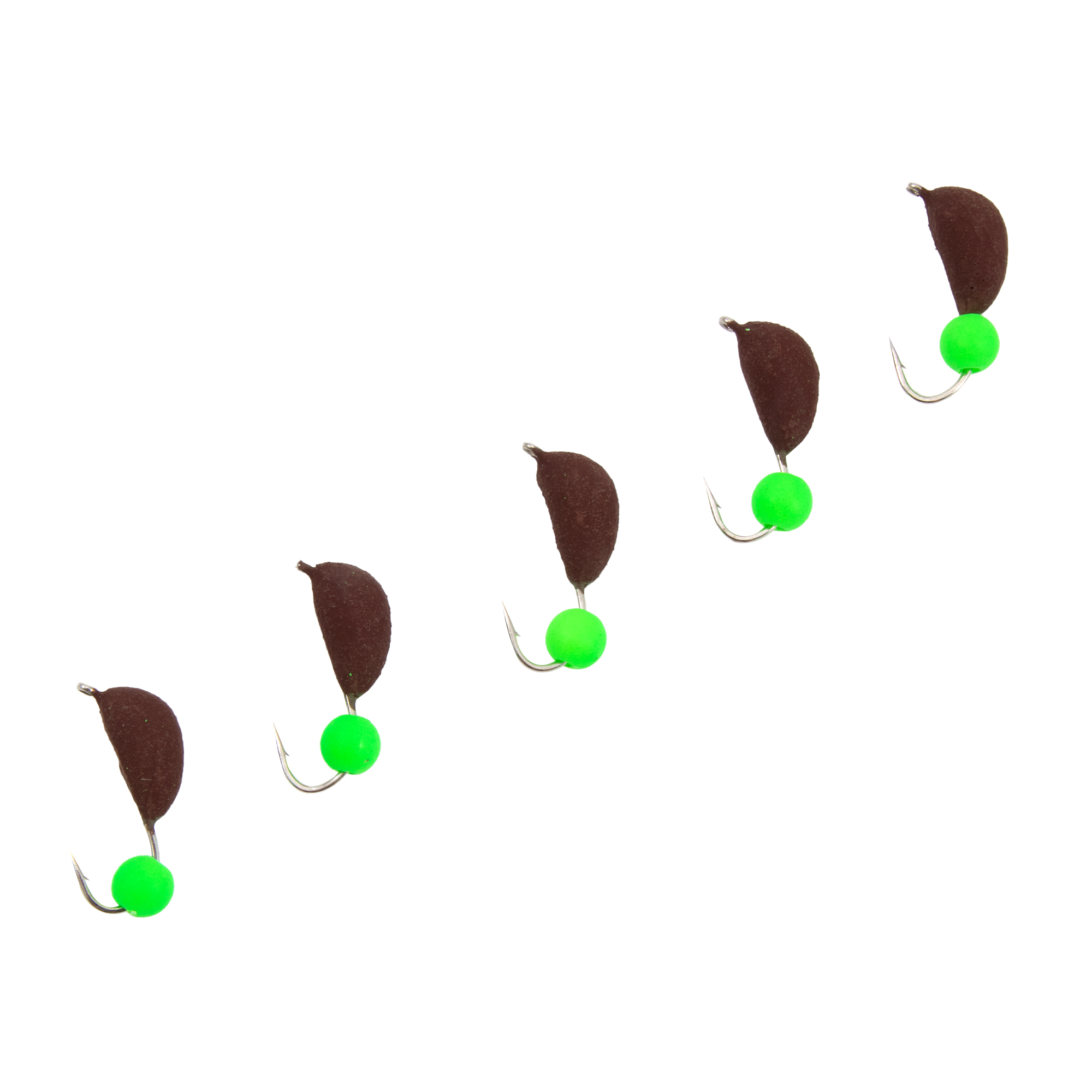 Мормышка безнасад. ЯМАН "Банан" матовый шоколад, d-4,5 мм, вес 1,3 г, шарик зеленый неон (уп.5 шт)