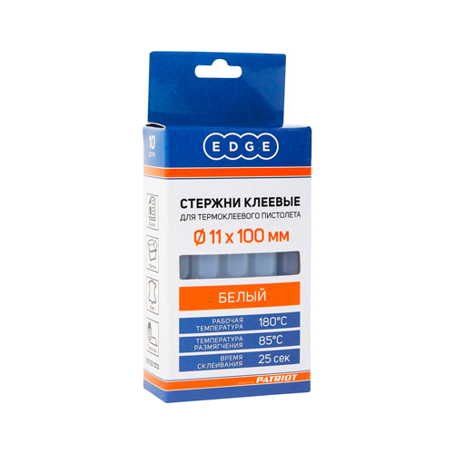 Стержни клеевые EDGE by PATRIOT 11*100 мм, белые, 10 шт