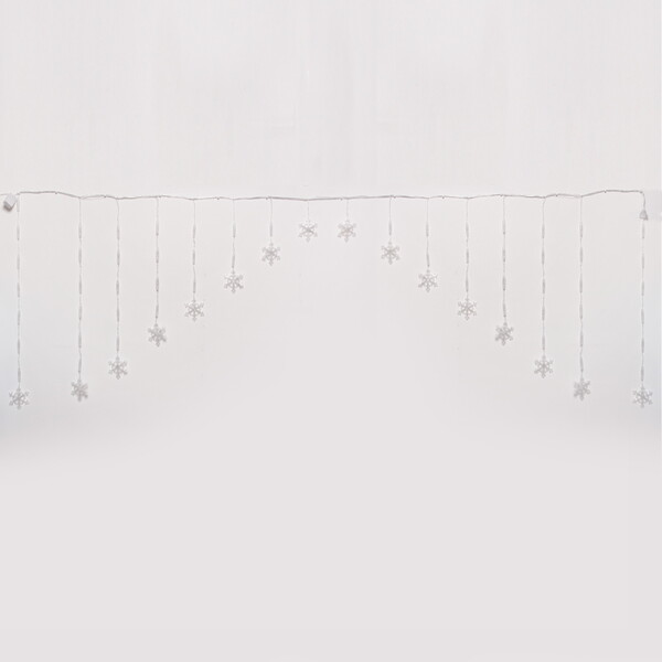 Гирлянда для дома БАХРОМА 2,5м*1/0,1м 136 ламп LED, с насадками Снежинка, 8 реж,IP-20, Теплый белый (возможность соединения)