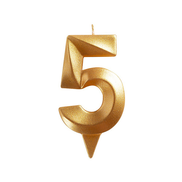Свеча для торта "Грань" цифра 5 (золото), 8,7х4,3х1,2 см. 