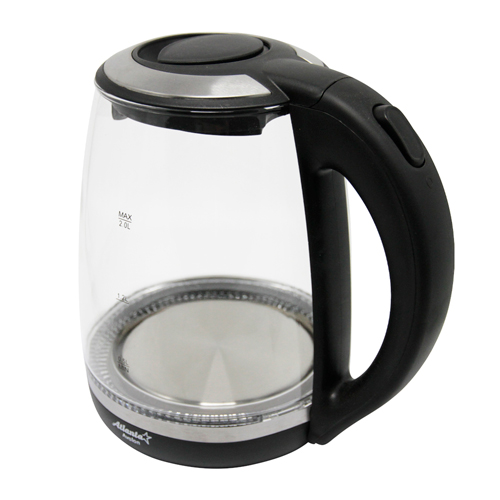 Чайник стеклянный электрический с подсветкой Atlanta 2 л, 1850-2200 Вт, черный