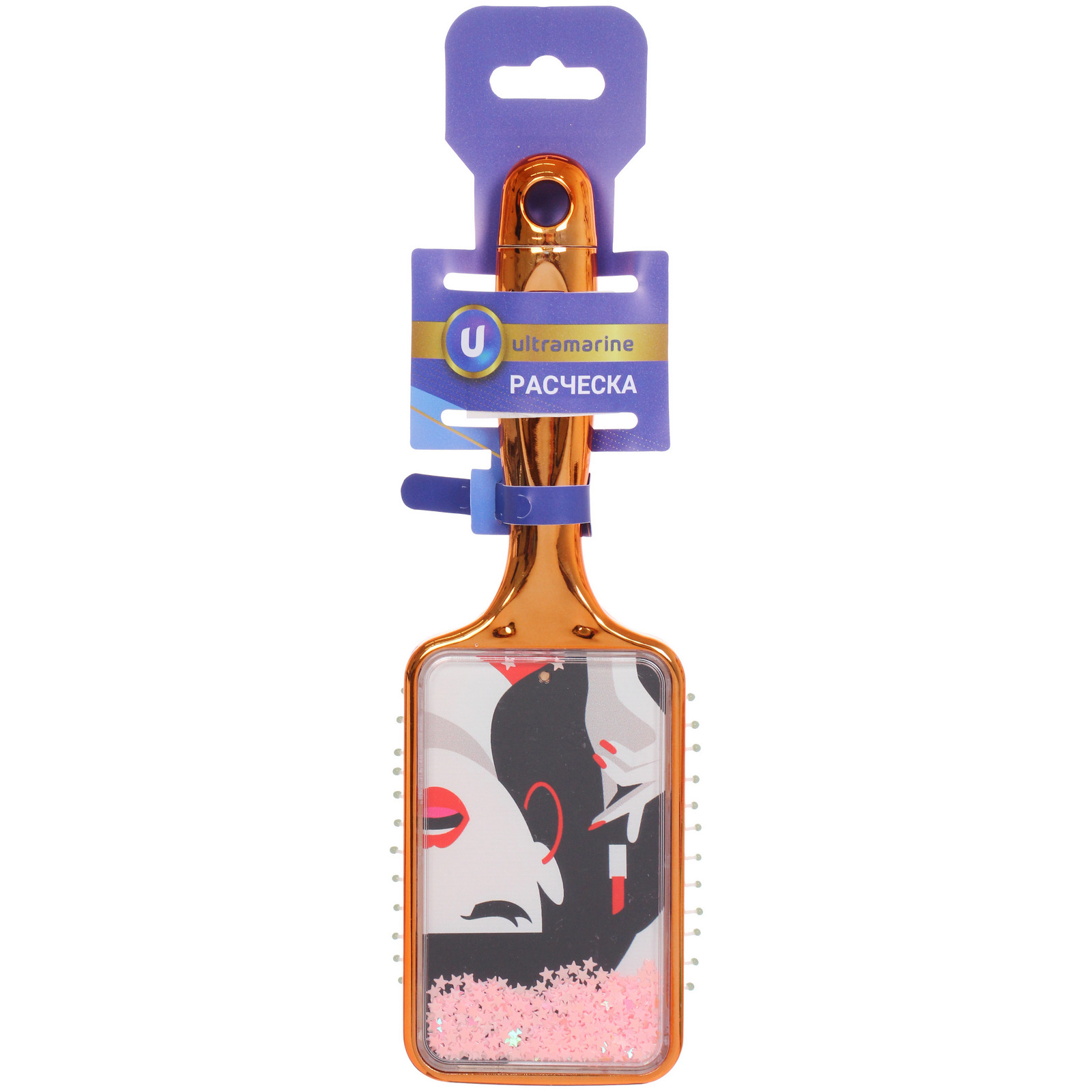 Расческа массажная зеркальная "Animals", принт девушки, микс 4 цвета, 7*23.5см, (блистер Ultramarine)