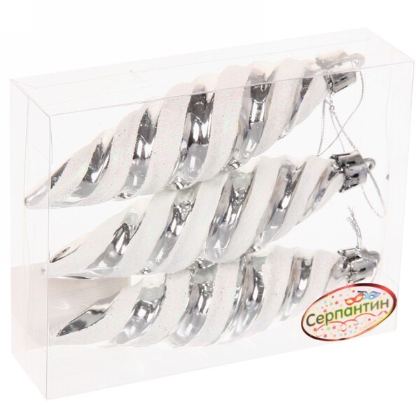 Ёлочные игрушки "Сосульки снежные" 11 см, серебо (набор 3 шт)