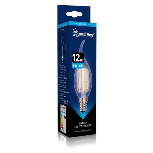 Лампа светодиодная LED свеча на ветру FIL Smartbuy-C37-12Вт/6500К/E14, SBL-C37FCan-12-65K-E14