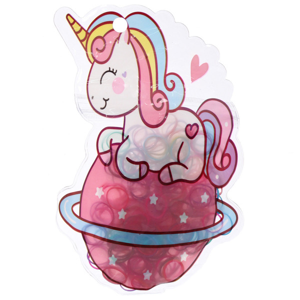 Резинки для волос детские силиконовые 200шт "ФРАТТИ БУМ", Единороже с сердечком, 17.5*12см