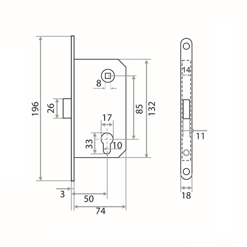 Защелка врезная Trodos SD600ET с фиксацией под цилиндр с овальной планкой, магнит, хром