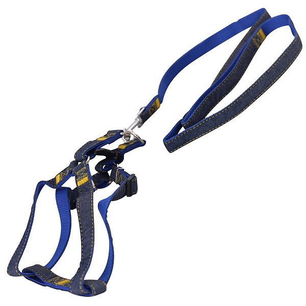 Шлейка прогулочная с поводком "Джинс". Размер М. 