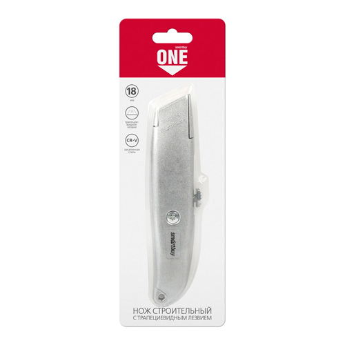 Нож строительный трапециевидное лезвие, алюминиевый порошковый корпус, Smartbuy One Tools/144SBT-KNT-18P1
