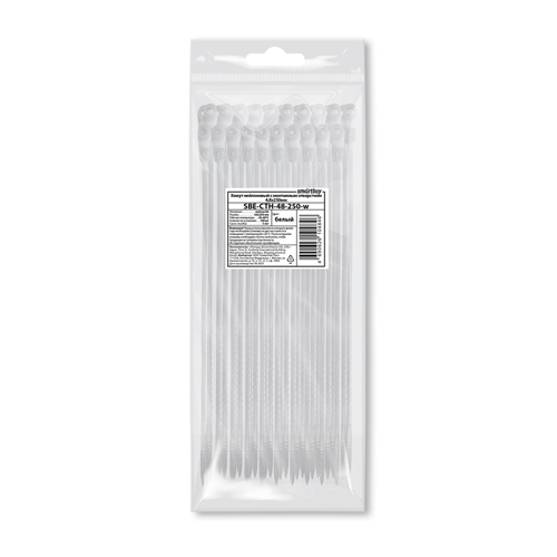Хомут нейлоновый с монтажным отверстием 4,8х250мм, белый (SBE-CTH-48-250-w)/100