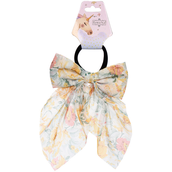 Резинка для волос "ПЕРСЕЯ", пионы, микс 4 цвета, d-5см/11*17см (подвес Кокетка Единорог)