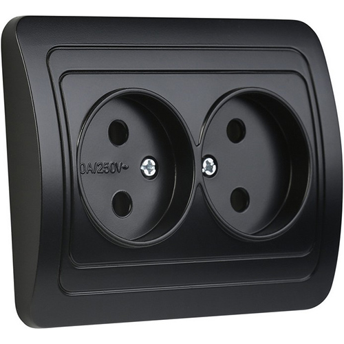 Розетка двойная одноместная без заземления 10А черная, "Марс" (SBE-02b-10-S2-N-c)