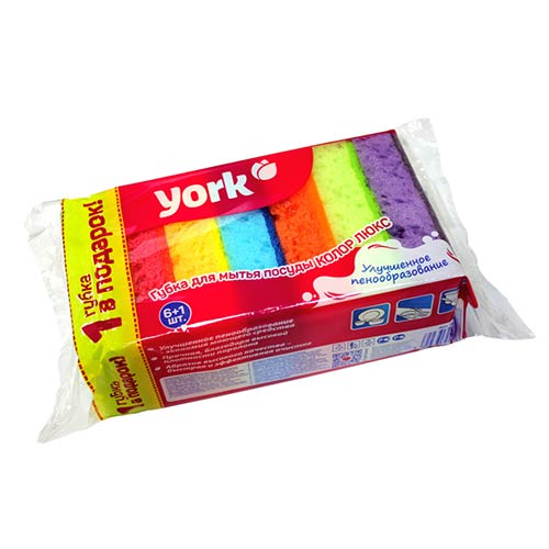 Губка для посуды 6+1шт Колор Люкс YORK 10х7х3 см (1/44)