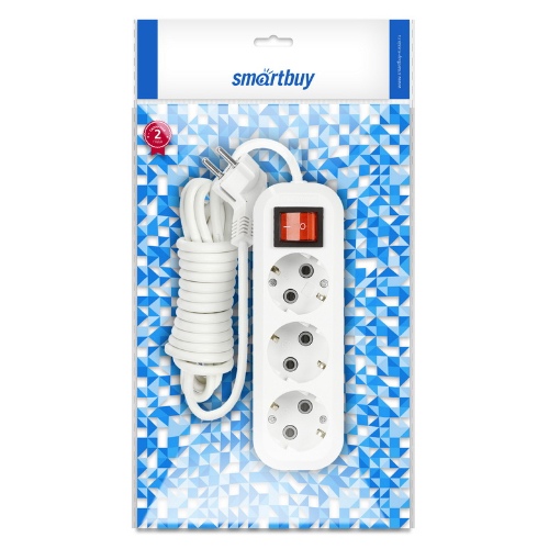 Удлинитель Smartbuy, 3 гнезда 7 метр. 16А/3,5кВт с выкл. и заземлением ПВС 3х1,0 (SBE-16-3-07-ZS)/30
