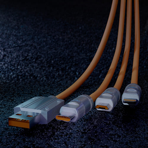 Кабель для зарядки, 3-в-1 супертолстый BOLD TYPE C+LIGHTNING+MICROUSB, 3А, TPE, 1 м, Smartbuy, оранжевый