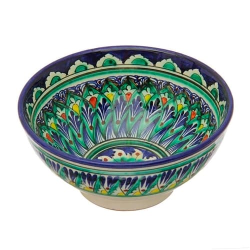 Тарелка КОСА 15,5см синяя средняя h-8 см. , ручная роспись, Риштанская керамика Узбекистан, 1/50