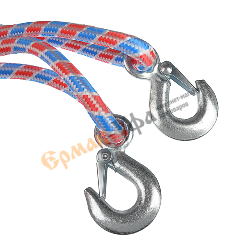 Трос буксировочный  (авиационный капрон) 5т, в пакете с 2 крюками, 5 м. NEW GALAXY (1/15)
