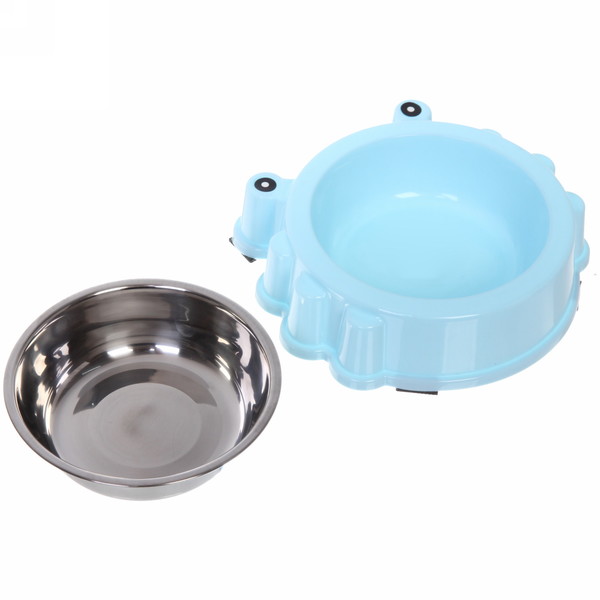 Миска пластиковая с металлической чашкой "Колор-Лягушка" 20*5см цвет нежно-голубой/250мл