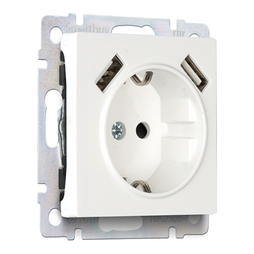 Розетка с заземлением и 2-мя USB 16А белая "Нептун" (SBE-05w-16-S1-USB)