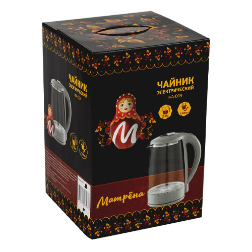Чайник МАТРЁНА MA-009, электрический, 2,0 л, стекло, серый