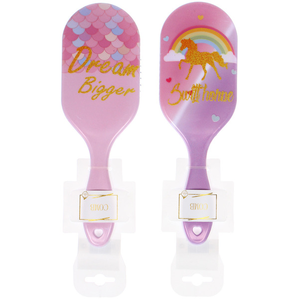 Расческа массажная овальная "ТВОИ МЕЧТЫ", микс 4 дизайна, 23*7,5см (PVC подвес)
