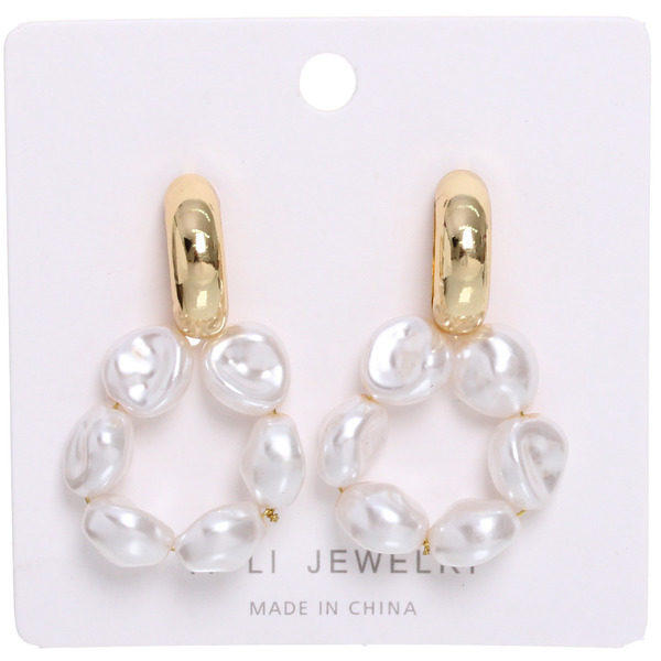 Серьги из гиппоалергенного металла с иск. жемчугом "ПАЛУМНА", цвет золото и серебро, 3*2,5см