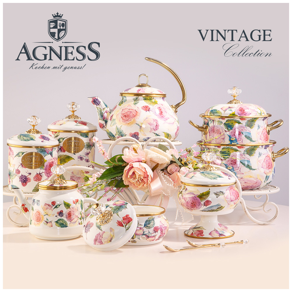 КАСТРЮЛЯ ЭМАЛИРОВАННАЯ AGNESS С КРЫШКОЙ, СЕРИЯ ВИНТАЖ 2, 1Л, ДИАМЕТР=16СМ, КОР=4ШТ.