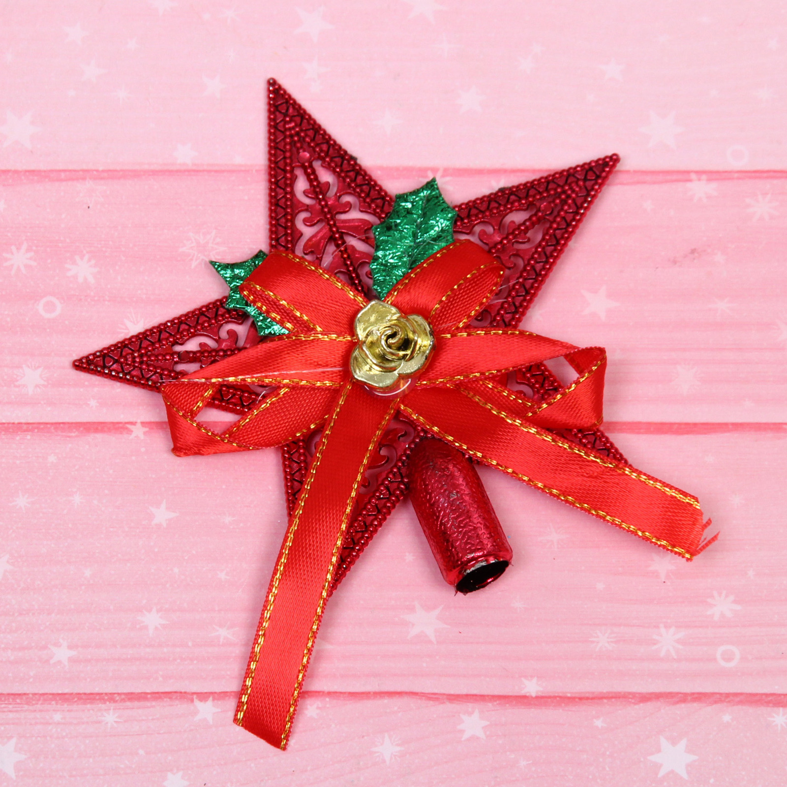 Верхушка на ёлку "Сияющая звезда" 10 см, красный