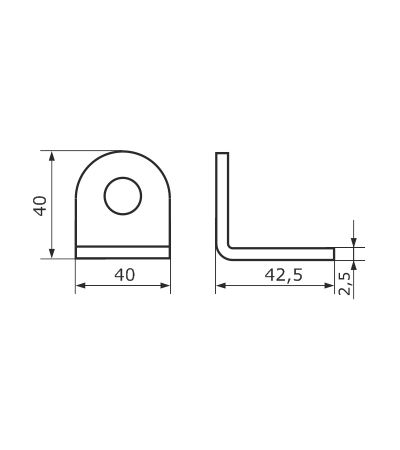 Домарт Проушина угловая 40*80  (толщ. 2.5 мм) сер.мет. (100)