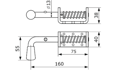 Засов Домарт пружинный  (75) 140мм мод.2 черный d-13мм (10)
