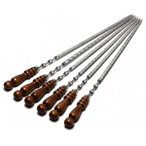 Шампур из нерж. стали  500х12х3 мм. с дер.ручка (заклепка)	 Узбекистан (5/50)