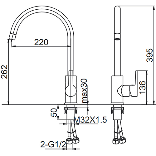 Смеситель для кухни с гайкой картридж 35 мм GERHANS K14084A сатин