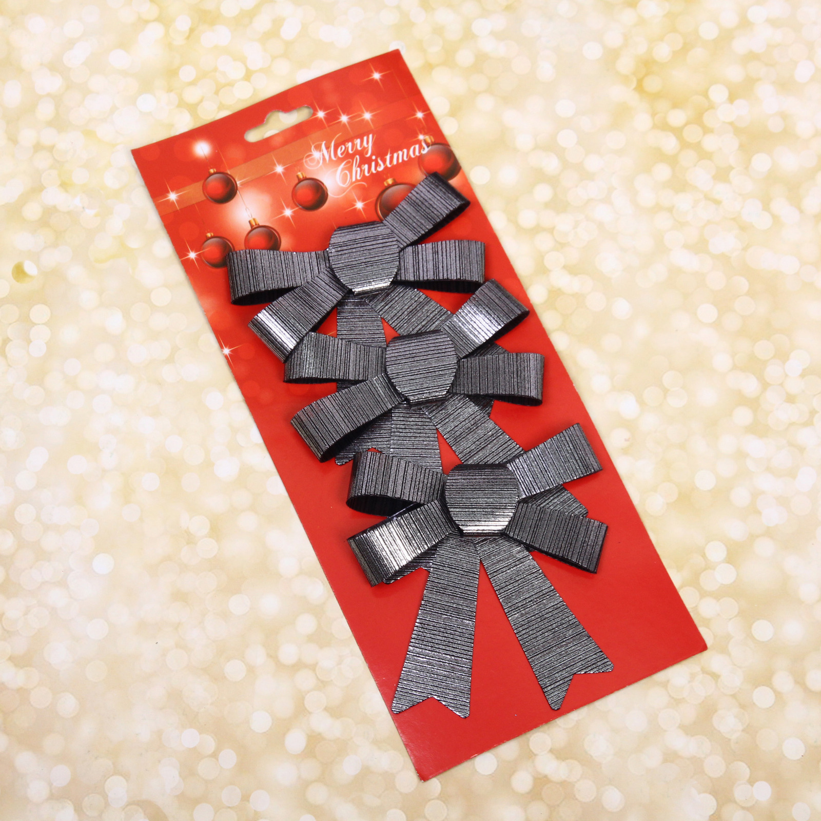 Бант на ёлку "Элегант" 10*11 см (набор 3 шт), Черная ночь