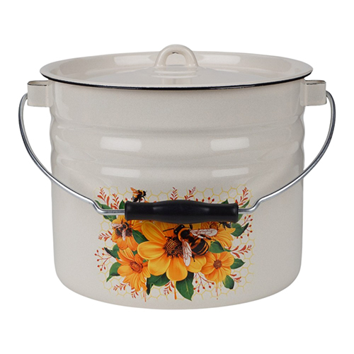 Ведро эмалир. 9 л с крышкой, Цветочный мед, 	, С-1221Ц/4Жм, Лысьва, 1/4