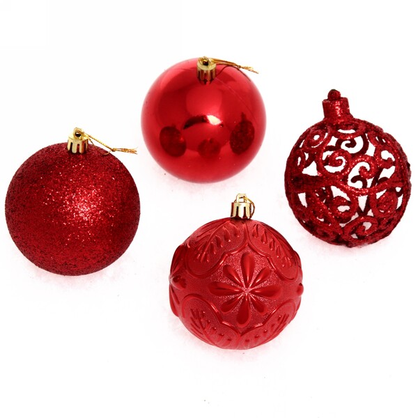 Новогодние шары 8 см (набор 24 шт) "Фактурный микс", красный