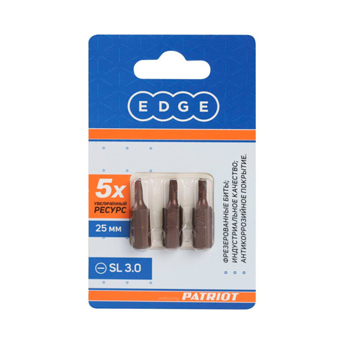 Бита EDGE by PATRIOT SL 3.0 мм, сталь S2, 25 мм, 3 шт в блистере