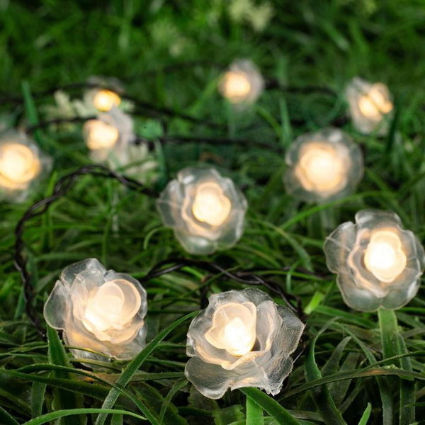 Гирлянда для улицы "Нежный цветок" 3 м 20 ламп LED чёрный провод, 2 реж.,IP-55, Теплый белый (солнечная батарея)