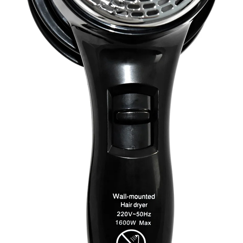 Фен для волос настенный "Puff-1600ВlB", 1,6 кВт, с розеткой, черный