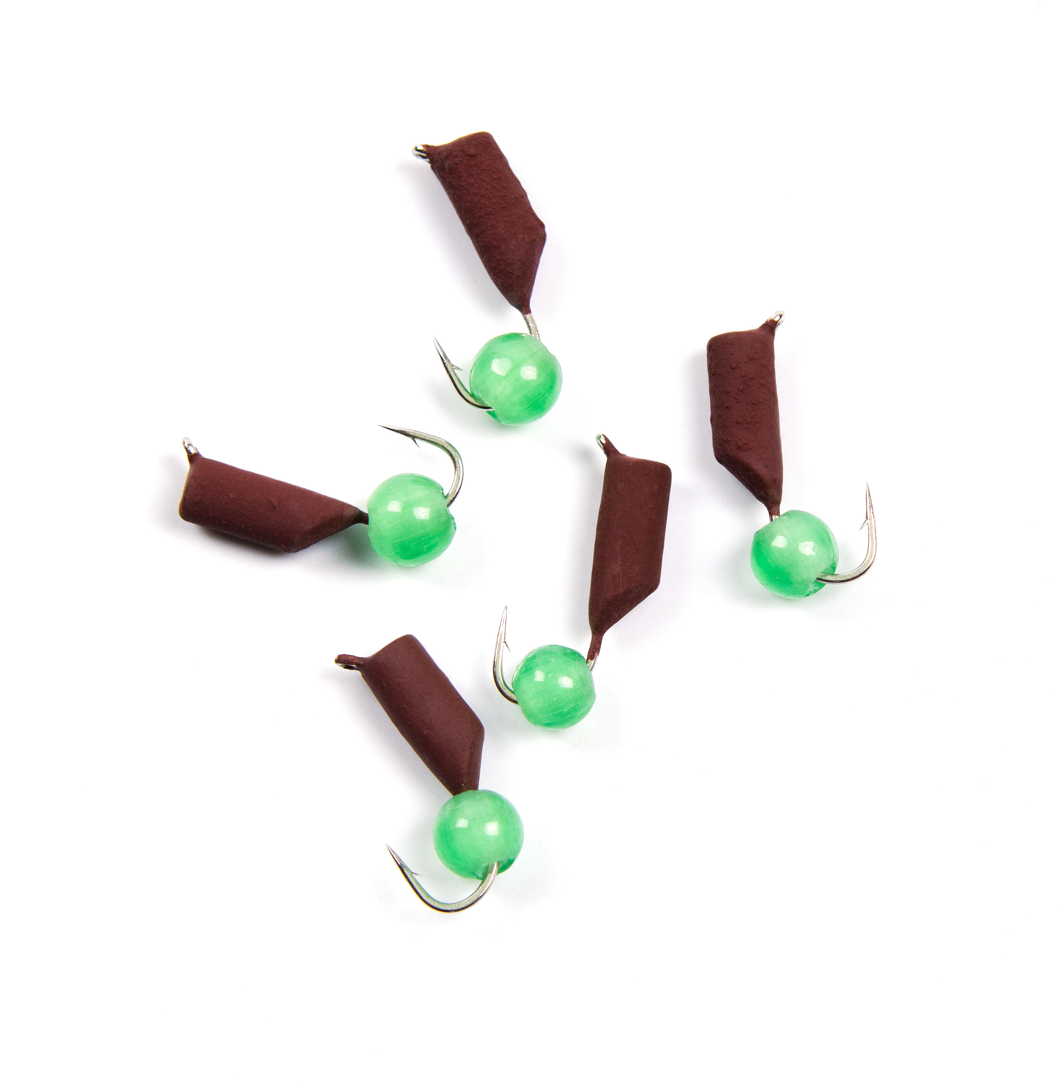 Мормышка безнасад. ЯМАН "Гвоздешарик" матовый шоколад, d-3 мм, вес 0,85 г, кошачий глаз зел(уп.5шт)